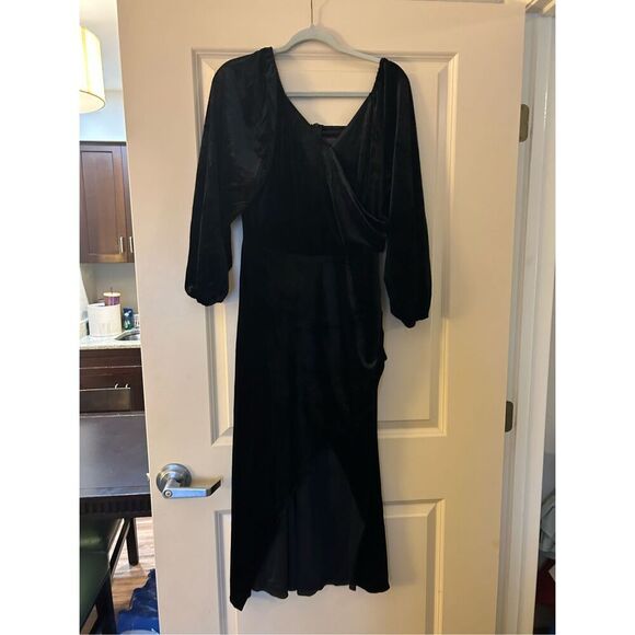 NEW Long Sleeve Ruched Velvet Wrap Cocktail Maxi Dress XL 12/14 - Picture 3 of 6